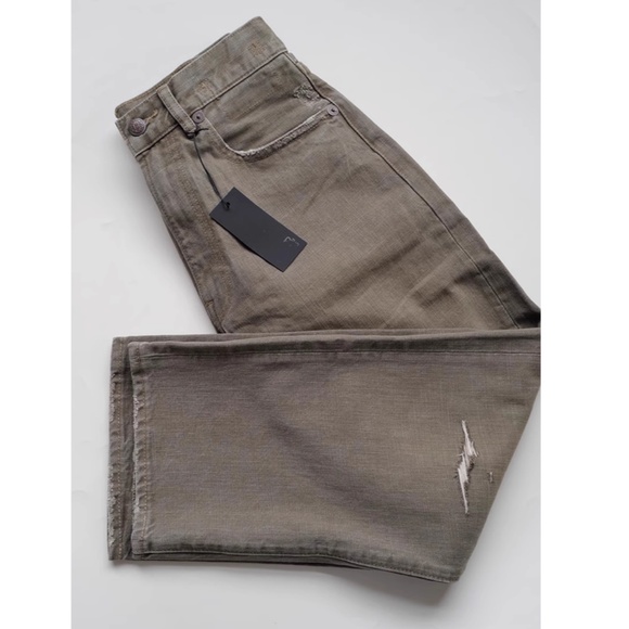 NWT R13 Distressed X-Boyfriend Ankle Jeans - Vintage Olive Drab Military - Picture 8 of 14